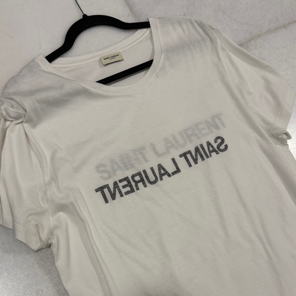 Saint Laurent White Tee with Black Logo Print